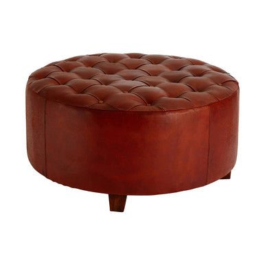 Inca Round Button Tufted Antique Brown Leather Large Stool - Bargainia.com - 5018705419077