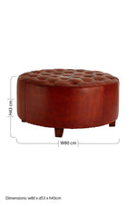 Inca Round Button Tufted Antique Brown Leather Large Stool - Bargainia.com - 5018705419077