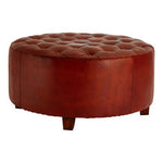 Inca Round Button Tufted Antique Brown Leather Large Stool - Bargainia.com - 5018705419077
