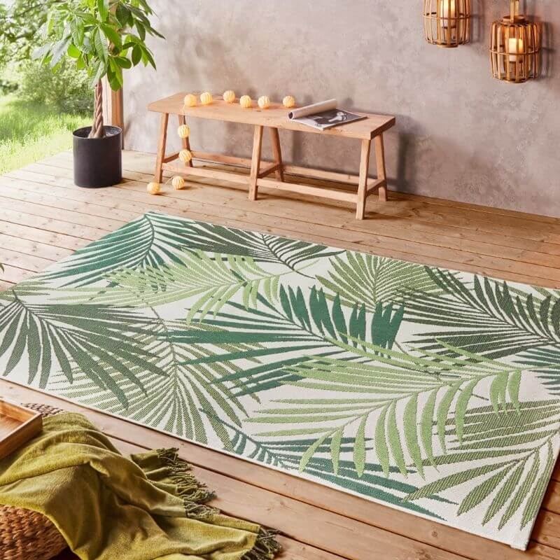 Indoor Outdoor Vai Green Rug – Floral Design - Bargainia.com - 4260628028770 - 103843-80x150