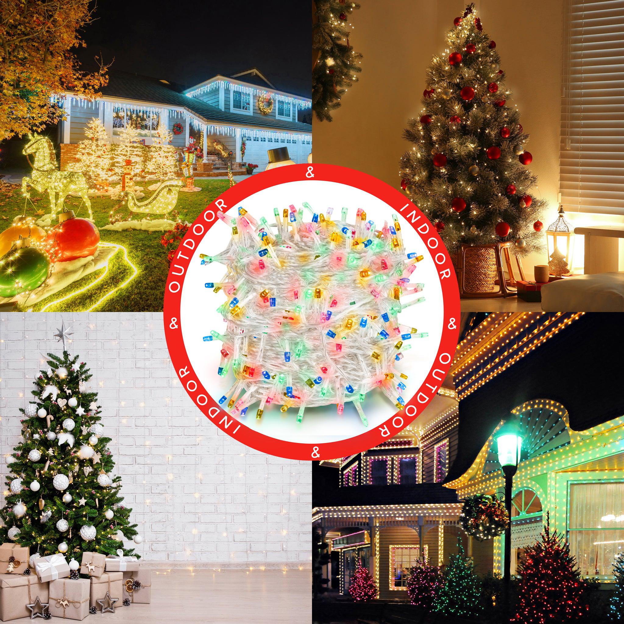 Indoor/Outdoor 8 Function LED Waterproof Fairy Lights with Clear Cable (800 Lights - 60M Cable) - Multicoloured Lighting Bargainia