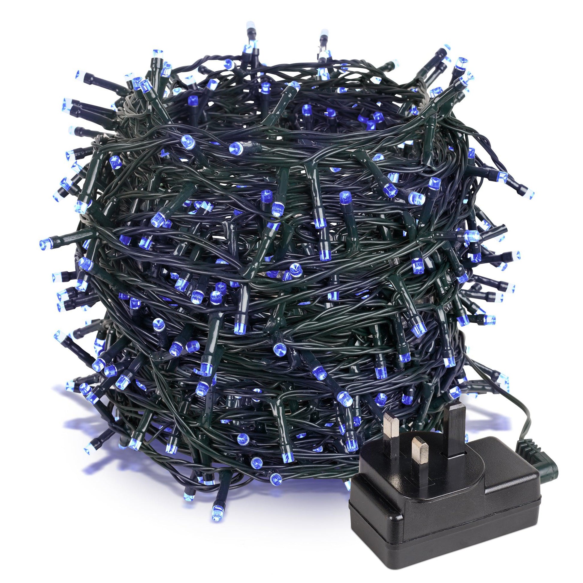 Indoor/Outdoor 8 Function LED Waterproof Fairy Lights with Green Cable (300 Lights - 25M Cable) - Blue Lighting Clearance