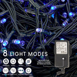 Indoor/Outdoor 8 Function LED Waterproof Fairy Lights with Green Cable (300 Lights - 25M Cable) - Blue - Bargainia.com - 