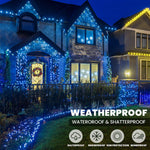 Indoor/Outdoor 8 Function LED Waterproof Fairy Lights with Green Cable (400 Lights - 32M Cable) - Blue Lights - Bargainia.com - 