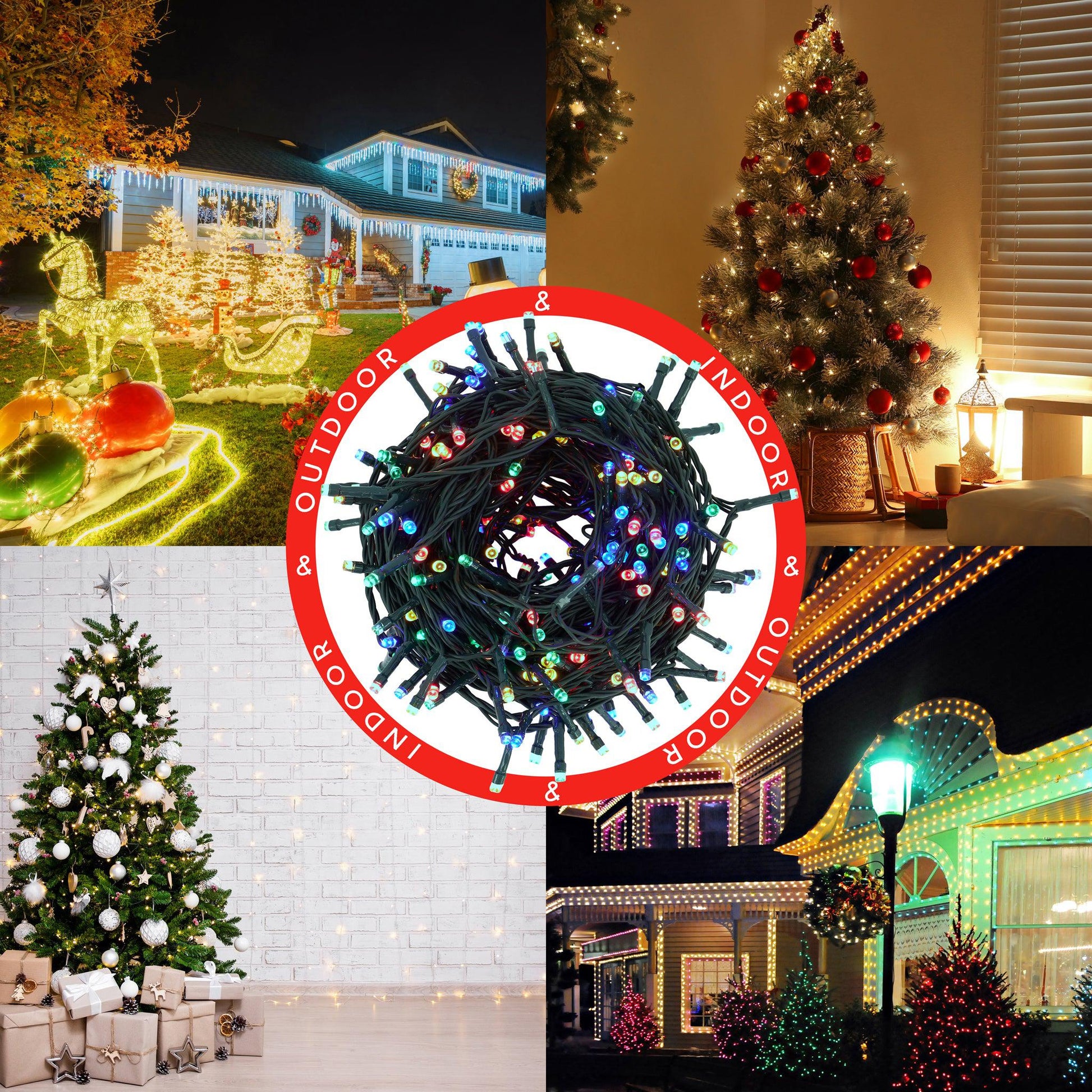 Indoor/Outdoor 8 Function LED Waterproof Fairy Lights with Green Cable (400 Lights - 32M Cable) - Multicoloured Lights Lighting Bargainia