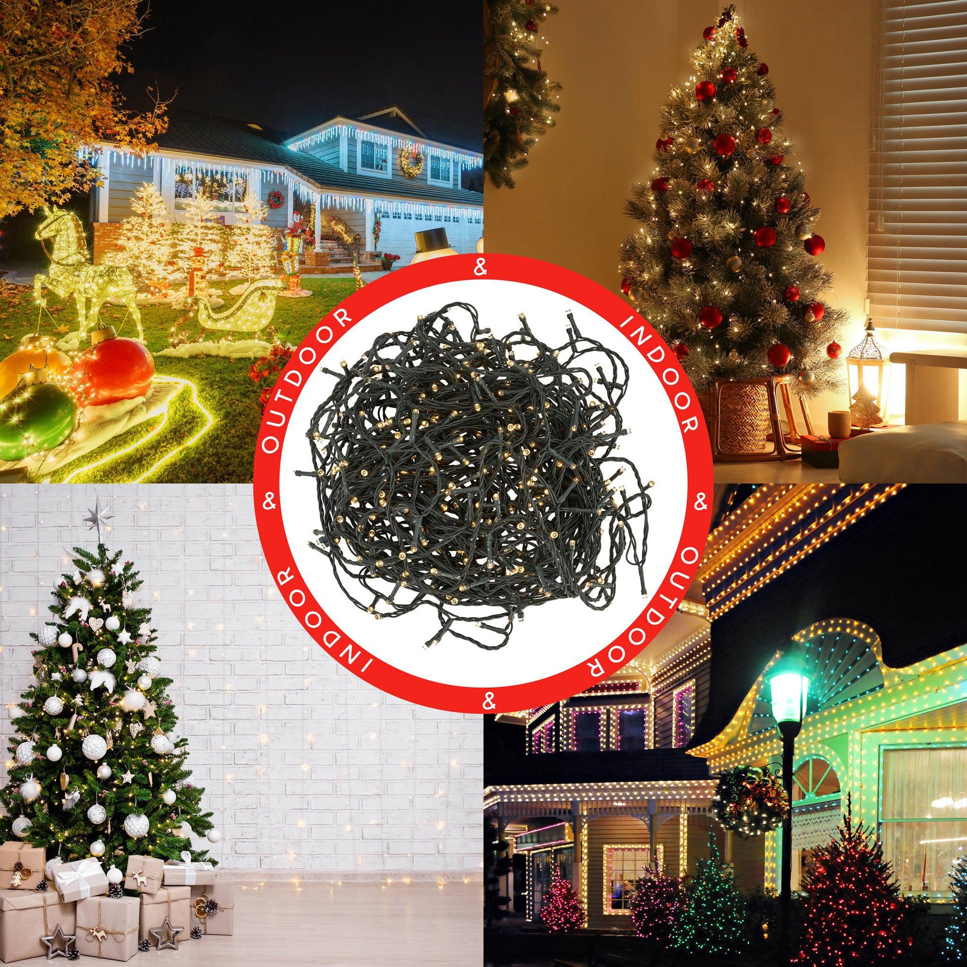 Indoor/Outdoor 8 Function LED Waterproof Fairy Lights with Green Cable (400 Lights - 32M Cable ) - Warm White Lights Lighting Bargainia