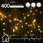 Indoor/Outdoor 8 Function LED Waterproof Fairy Lights with Green Cable (400 Lights - 32M Cable ) - Warm White Lights - Bargainia.com - 