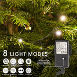 Indoor/Outdoor 8 Function LED Waterproof Fairy Lights with Green Cable (400 Lights - 32M Cable ) - Warm White Lights - Bargainia.com - 