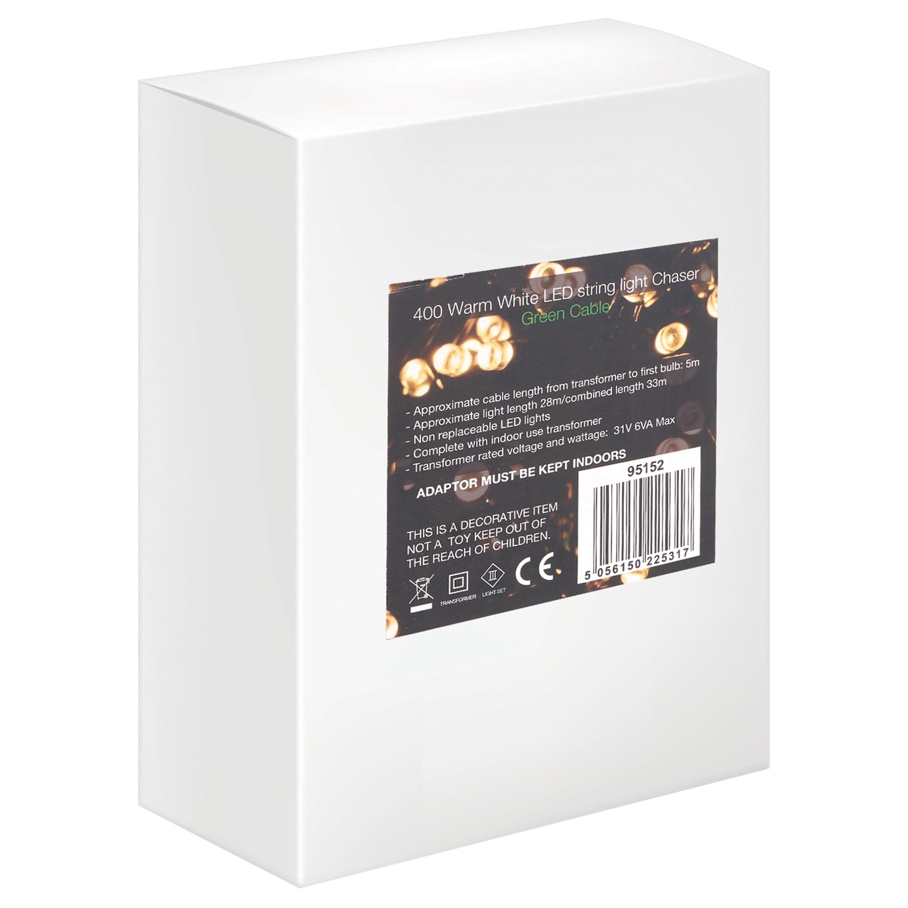 Indoor/Outdoor 8 Function LED Waterproof Fairy Lights with Green Cable (400 Lights - 32M Cable ) - Warm White Lights - Bargainia.com - 