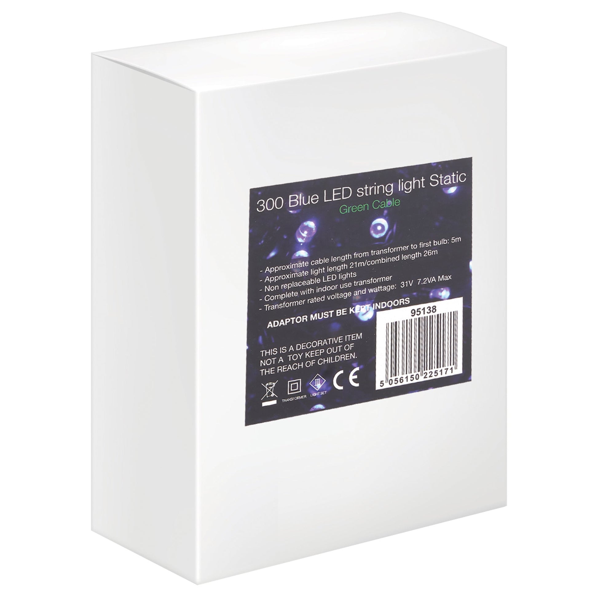 Indoor/Outdoor Static LED Waterproof Fairy Lights with Green Cable (300 Lights - 25M Cable) - Blue Lighting Bargainia