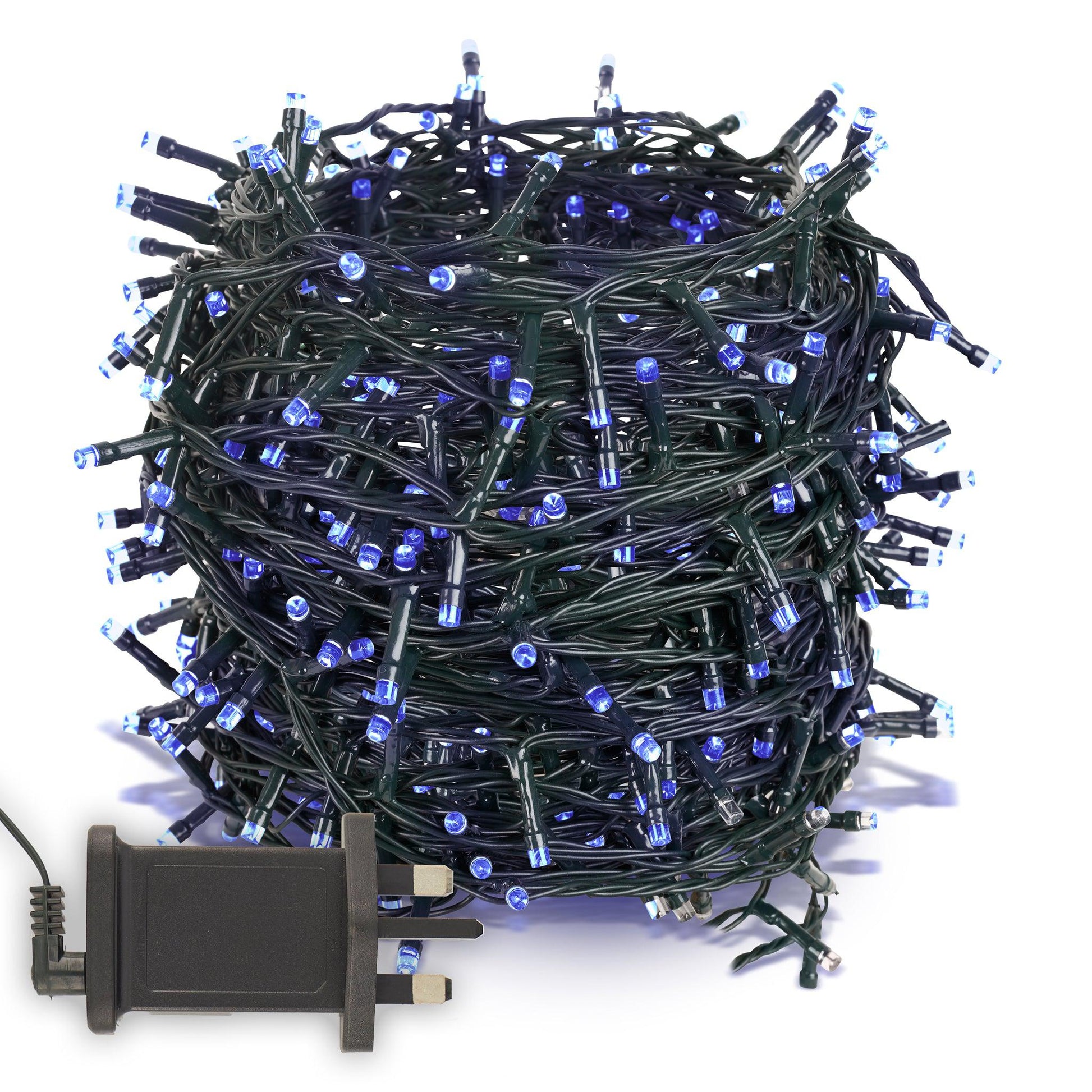 Indoor/Outdoor Static LED Waterproof Fairy Lights with Green Cable (300 Lights - 25M Cable) - Blue Lighting Bargainia