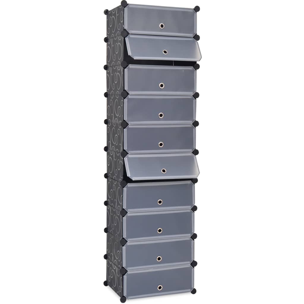 Interlocking Shoe Organiser with 10 Compartments Black - Bargainia.com - 