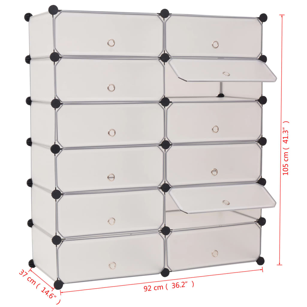 Interlocking Shoe Organiser with 12 Compartments White - Bargainia.com - 