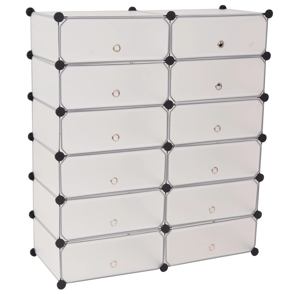 Interlocking Shoe Organiser with 12 Compartments White - Bargainia.com - 