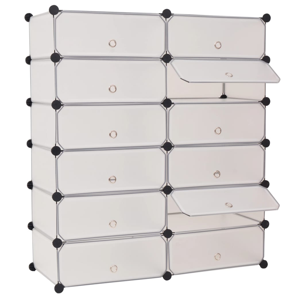 Interlocking Shoe Organiser with 12 Compartments White - Bargainia.com - 