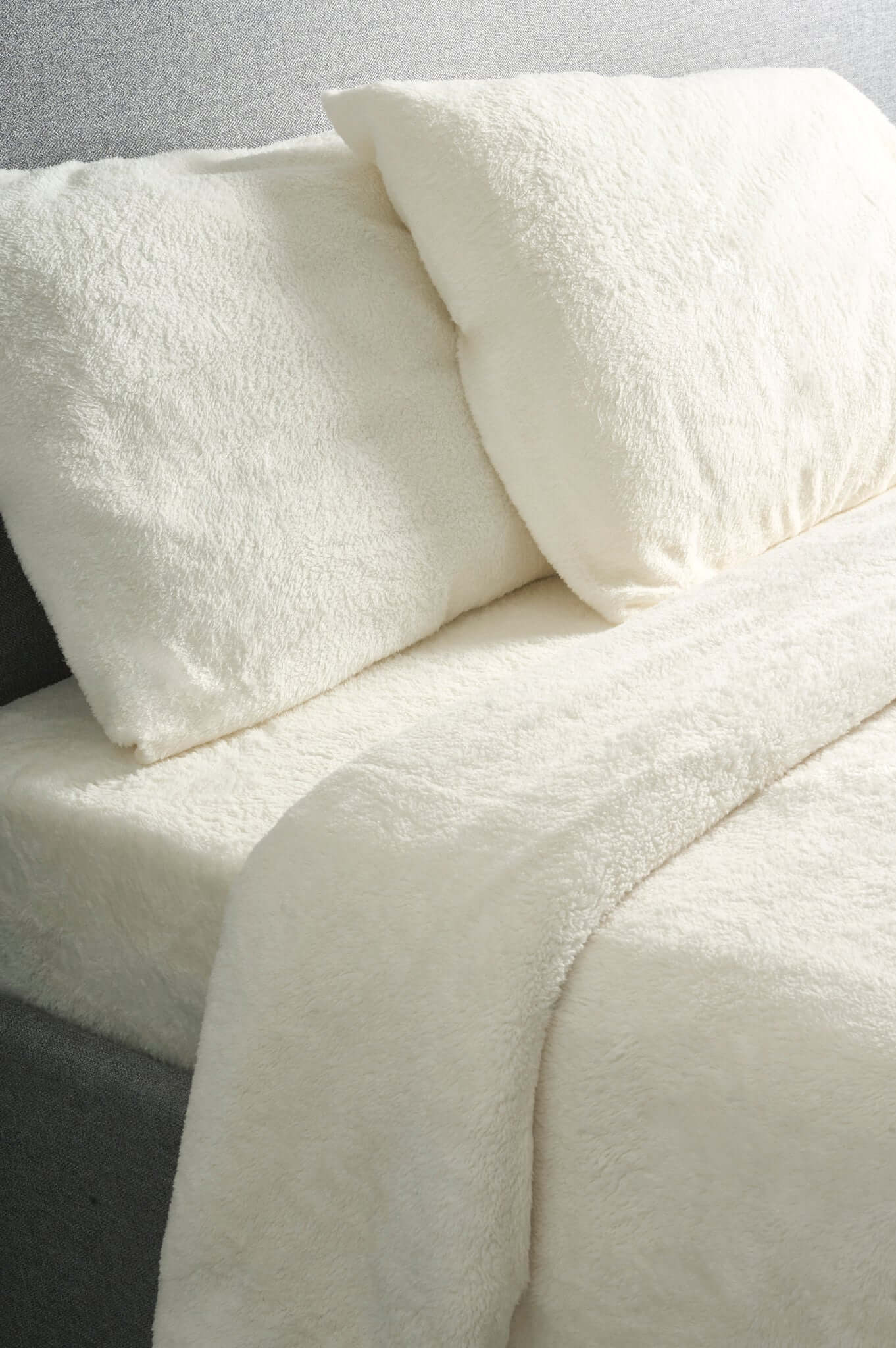 Ivory Cream Teddy Fleece Duvet & Two Pillow Covers Set Super Soft - Hibernate Cosy Collection Clearance