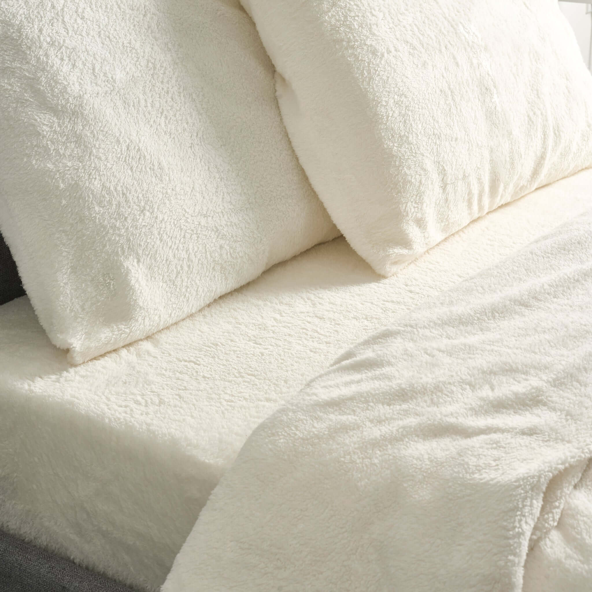 Ivory Cream Teddy Fleece Duvet & Two Pillow Covers Set Super Soft - Hibernate Cosy Collection Clearance