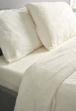 Ivory Cream Teddy Fleece Duvet & Two Pillow Covers Set Super Soft - Hibernate Cosy Collection - Bargainia.com - 