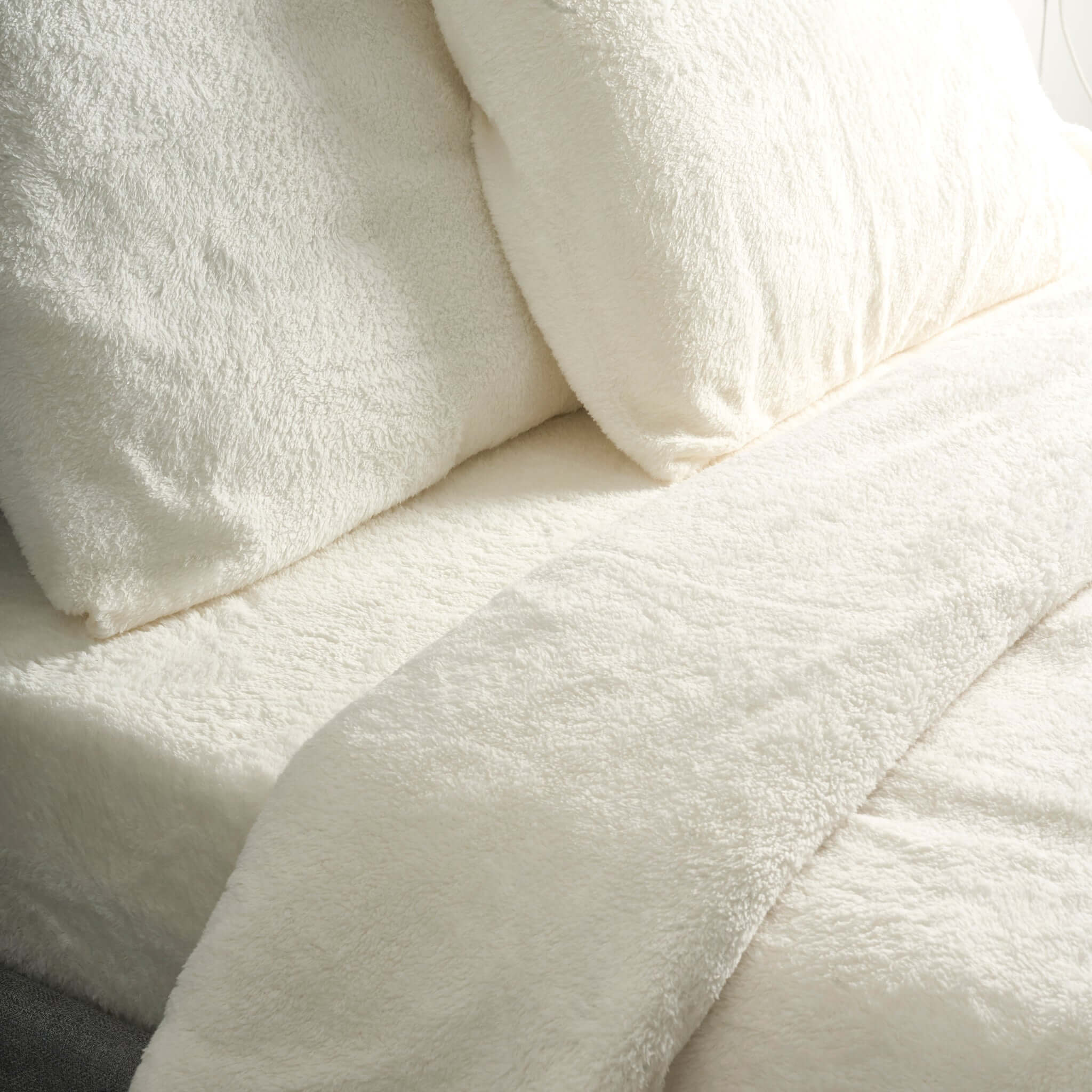 Ivory Cream Teddy Fleece Duvet & Two Pillow Covers Set Super Soft - Hibernate Cosy Collection - Bargainia.com - 