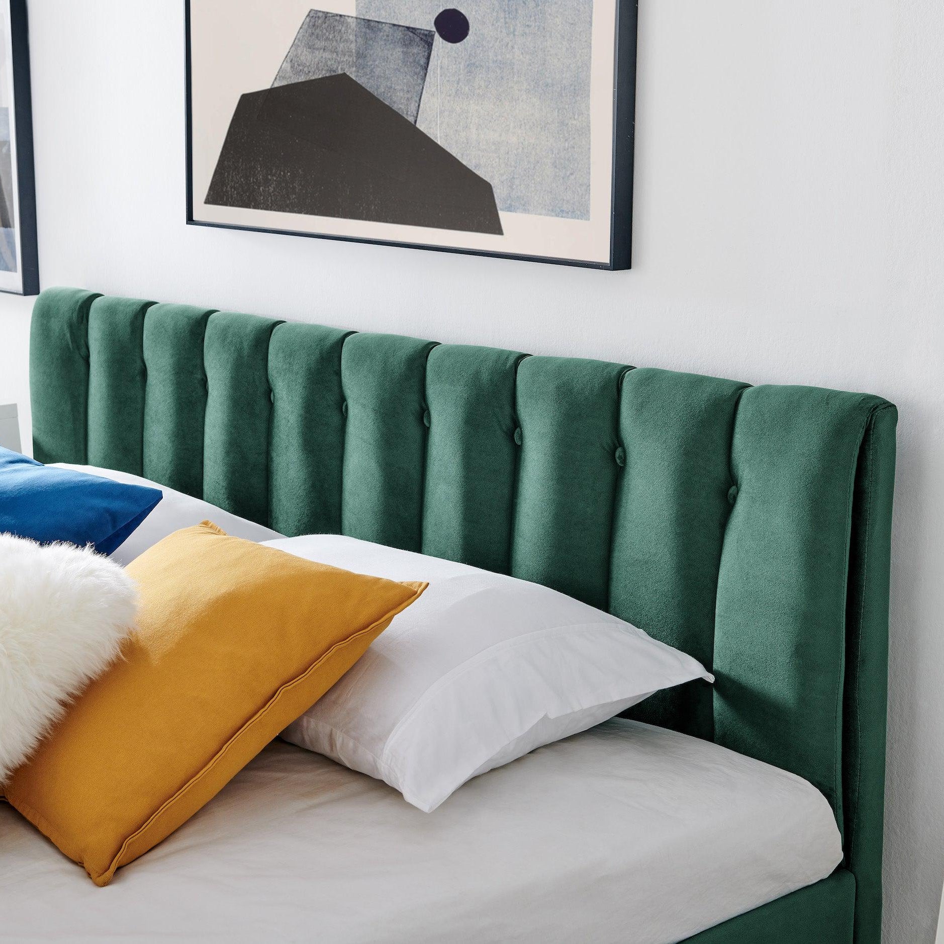 Jade Green Velvet Plush Ottoman Storage Bed Frame - Double, King or Super King Bargainia