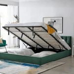 Jade Green Velvet Plush Ottoman Storage Bed Frame - Super King - Bargainia.com - 