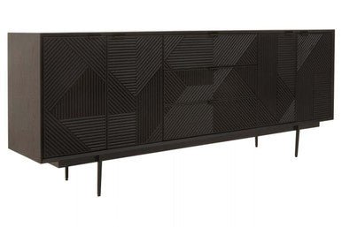 Jakara Black Finish Sideboard with 4 Doors and 3 Drawers - Bargainia.com - 5018705496450