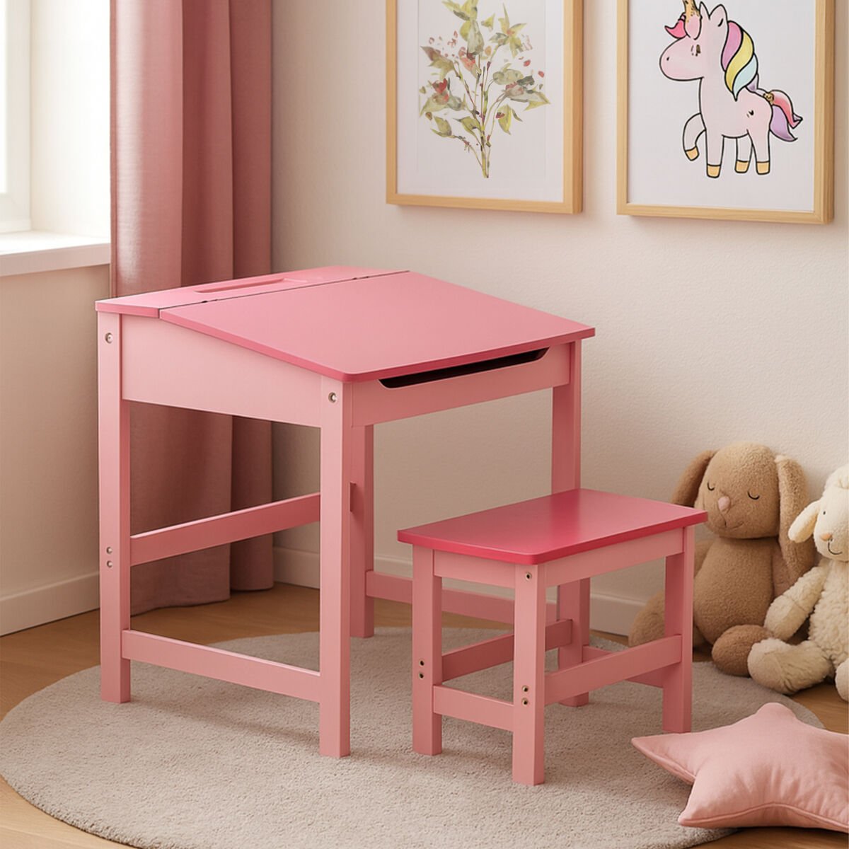 Jordan Childrens Pink Desk And Stool - Bargainia.com - 5018705693866