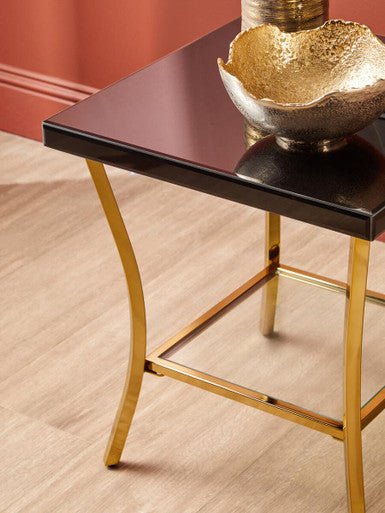 Kensington Townhouse Black Mirror Side Table With Gold Legs - Bargainia.com - 5018705424996