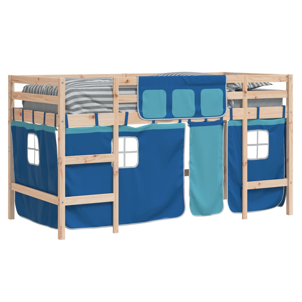 Kids' Loft Bed with Curtains without Mattress Blue 90x200cm - Bargainia.com - 8721012222229 - 3206965
