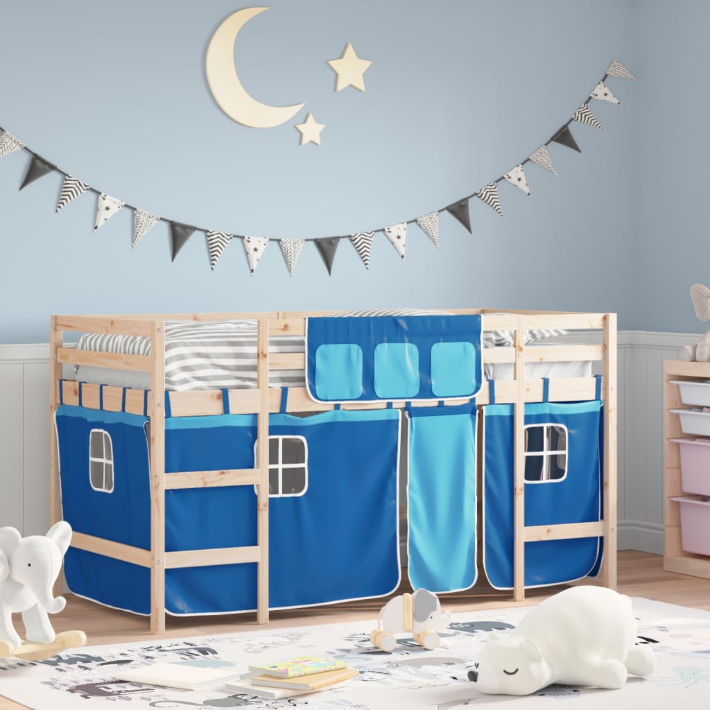 Kids' Loft Bed with Curtains without Mattress Blue 90x200cm - Bargainia.com - 8721012222229 - 3206965
