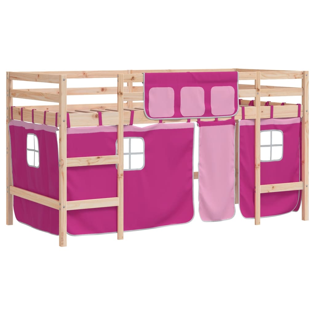 Kids' Loft Bed with Curtains without Mattress Pink 90x200cm - Bargainia.com - 8721012222236 - 3206966