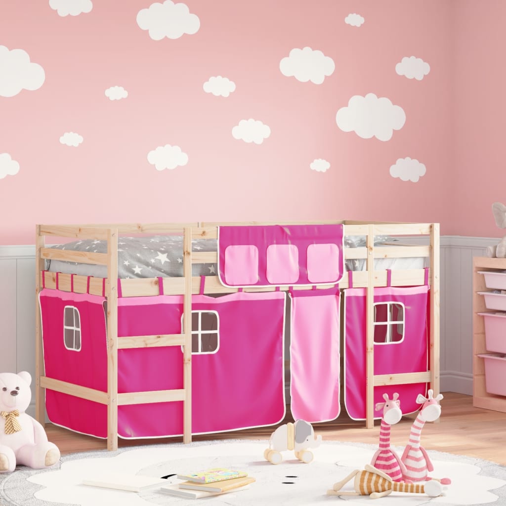 Kids' Loft Bed with Curtains without Mattress Pink 90x200cm - Bargainia.com - 8721012222236 - 3206966