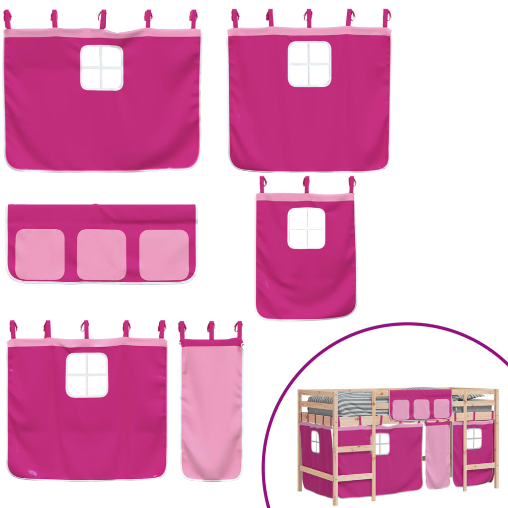 Kids' Loft Bed with Curtains without Mattress Pink 90x200cm - Bargainia.com - 8721012222236 - 3206966