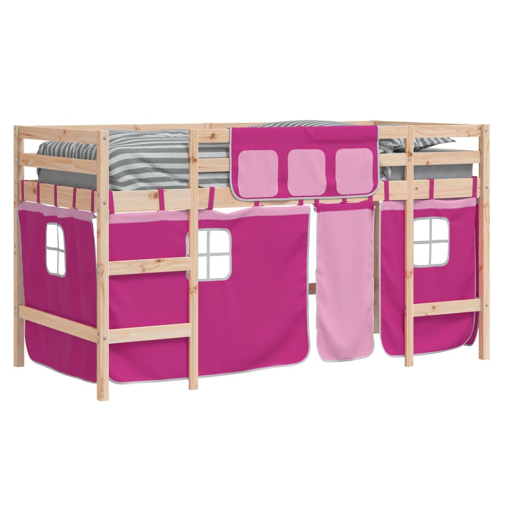 Kids' Loft Bed with Curtains without Mattress Pink 90x200cm - Bargainia.com - 8721012222236 - 3206966