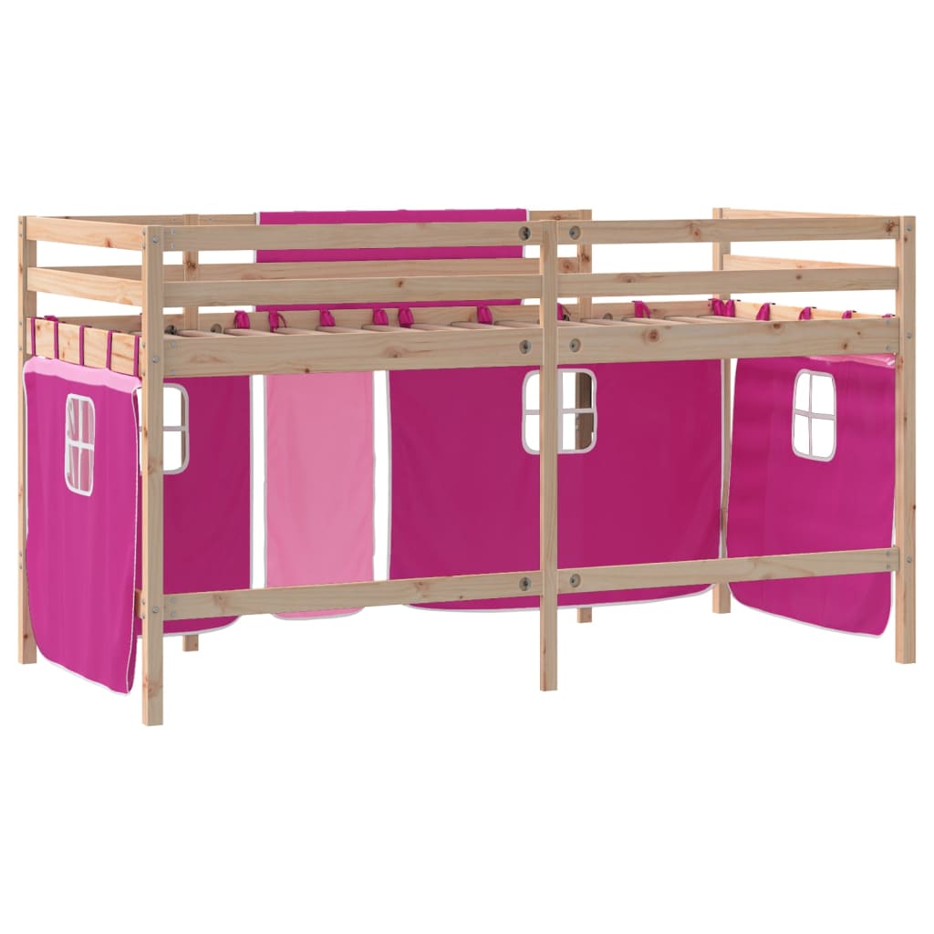 Kids' Loft Bed with Curtains without Mattress Pink 90x200cm - Bargainia.com - 8721012222236 - 3206966