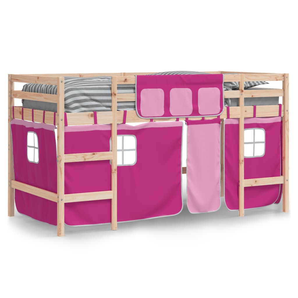 Kids' Loft Bed with Curtains without Mattress Pink 90x200cm - Bargainia.com - 8721012222236 - 3206966