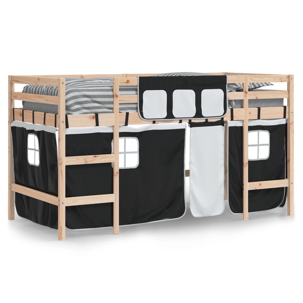 Kids' Loft Bed with Curtains without Mattress White&Black 80x200cm - Bargainia.com - 8721012222120 - 3206955