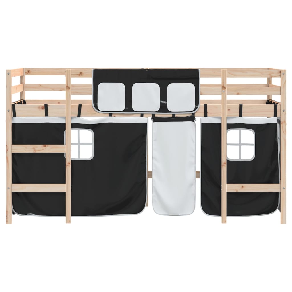 Kids' Loft Bed with Curtains without Mattress White&Black 80x200cm - Bargainia.com - 8721012222120 - 3206955