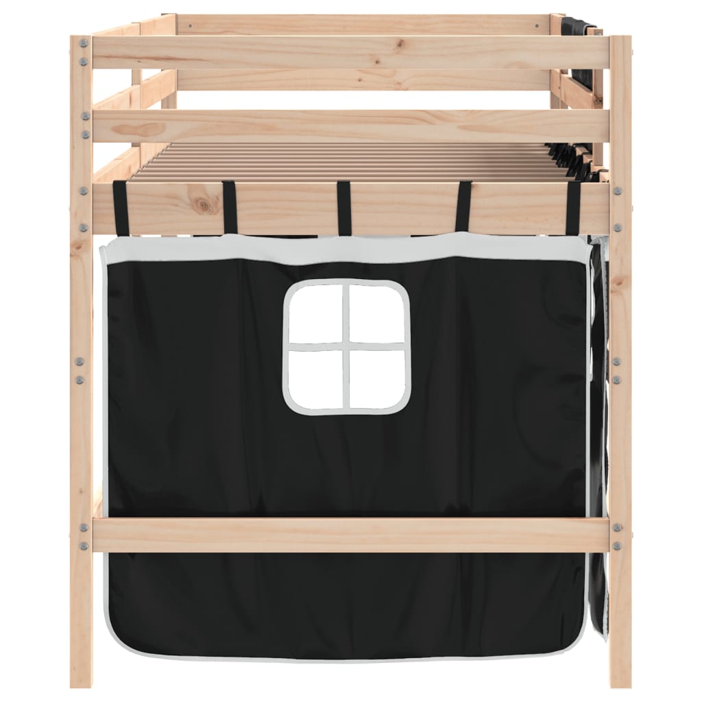 Kids' Loft Bed with Curtains without Mattress White&Black 80x200cm - Bargainia.com - 8721012222120 - 3206955