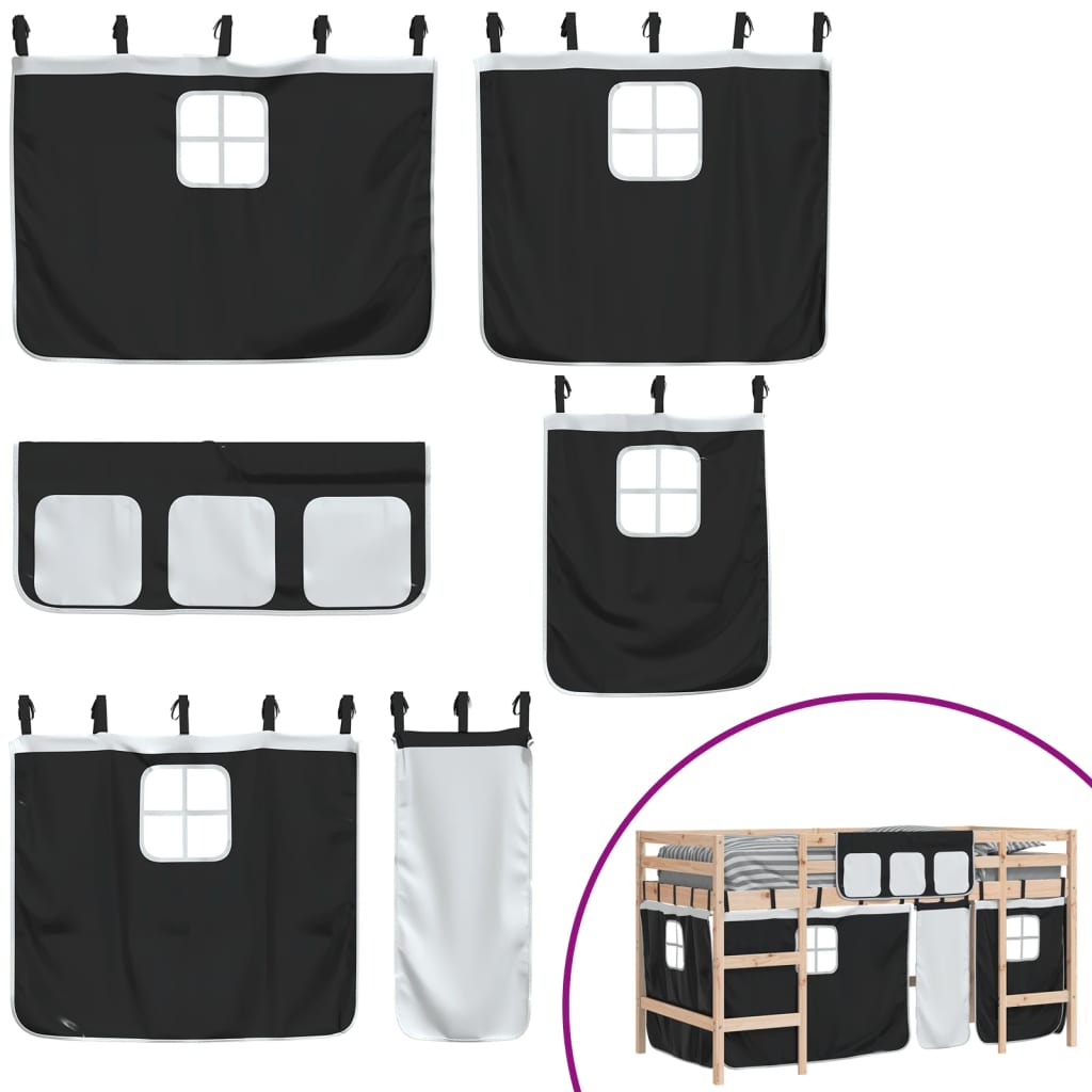 Kids' Loft Bed with Curtains without Mattress White&Black 80x200cm - Bargainia.com - 8721012222120 - 3206955