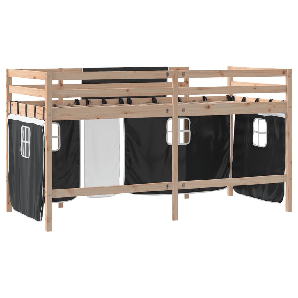 Kids' Loft Bed with Curtains without Mattress White&Black 80x200cm - Bargainia.com - 8721012222120 - 3206955