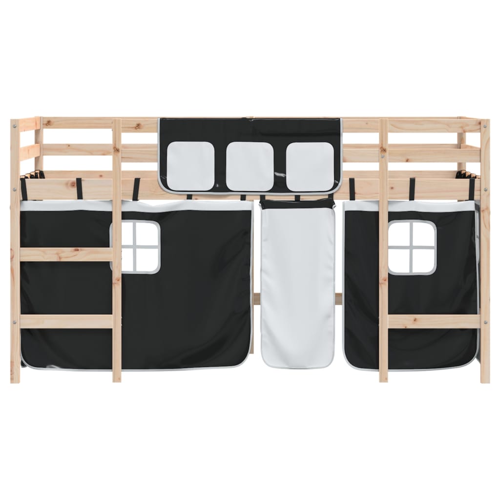 Kids' Loft Bed with Curtains without Mattress White&Black 90x200cm - Bargainia.com - 8721012222212 - 3206964