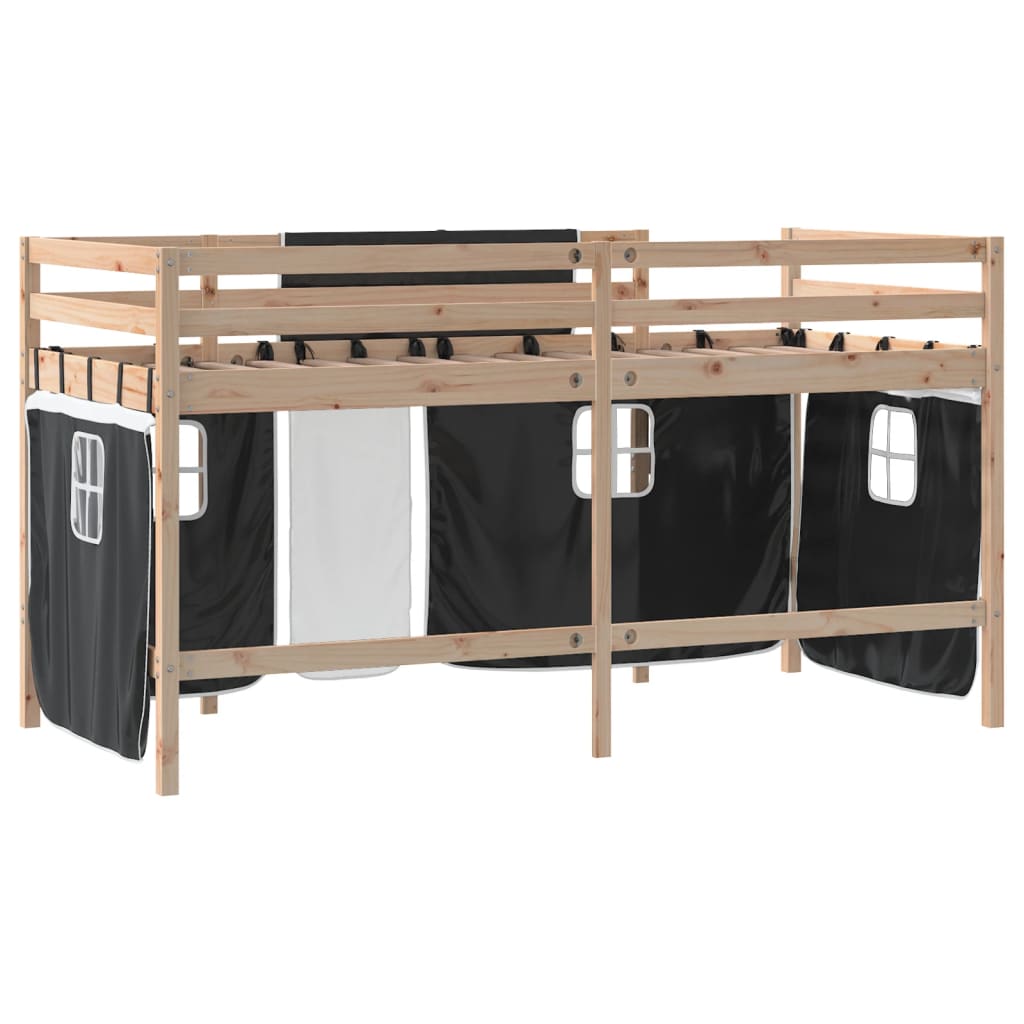 Kids' Loft Bed with Curtains without Mattress White&Black 90x200cm - Bargainia.com - 8721012222212 - 3206964