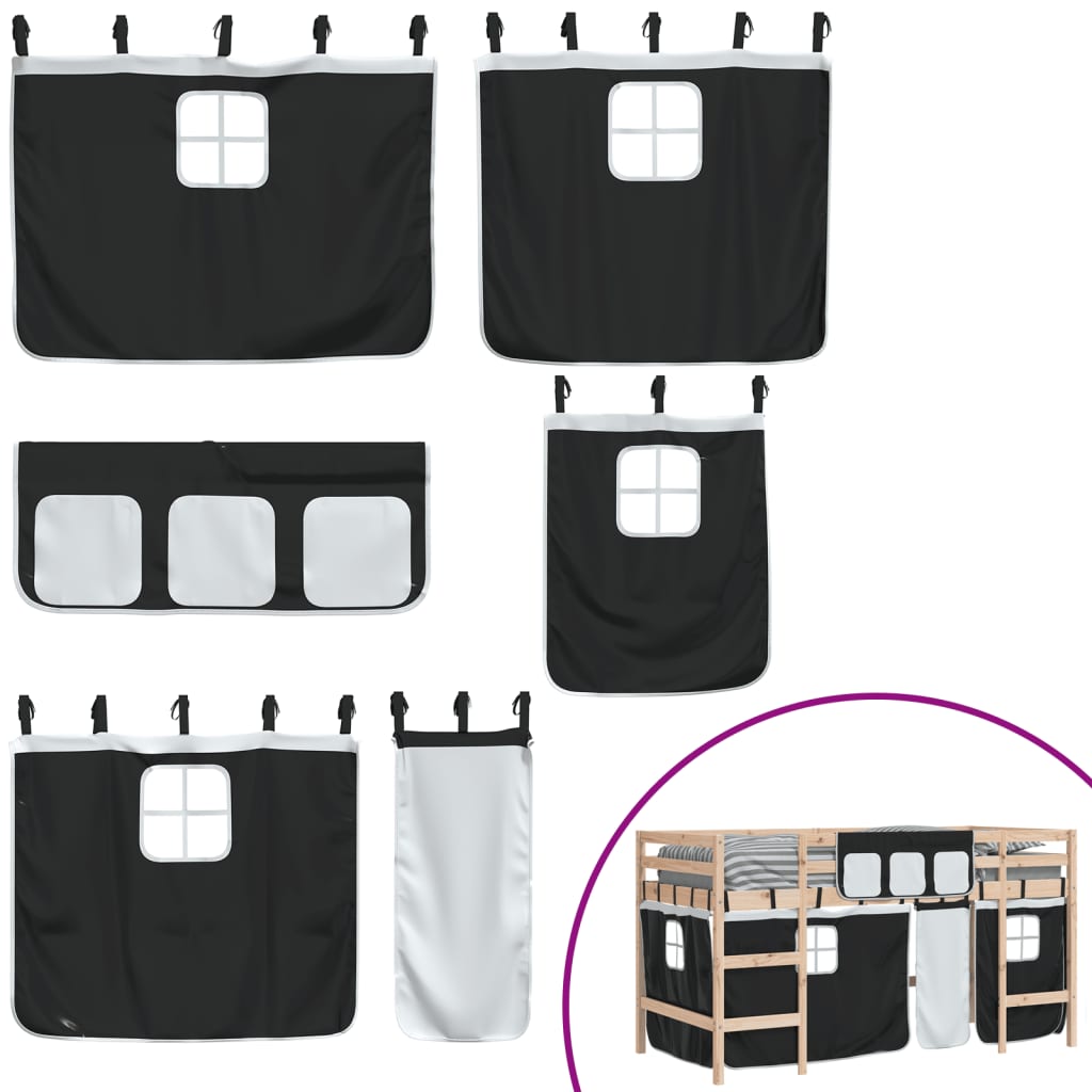 Kids' Loft Bed with Curtains without Mattress White&Black 90x200cm - Bargainia.com - 8721012222212 - 3206964