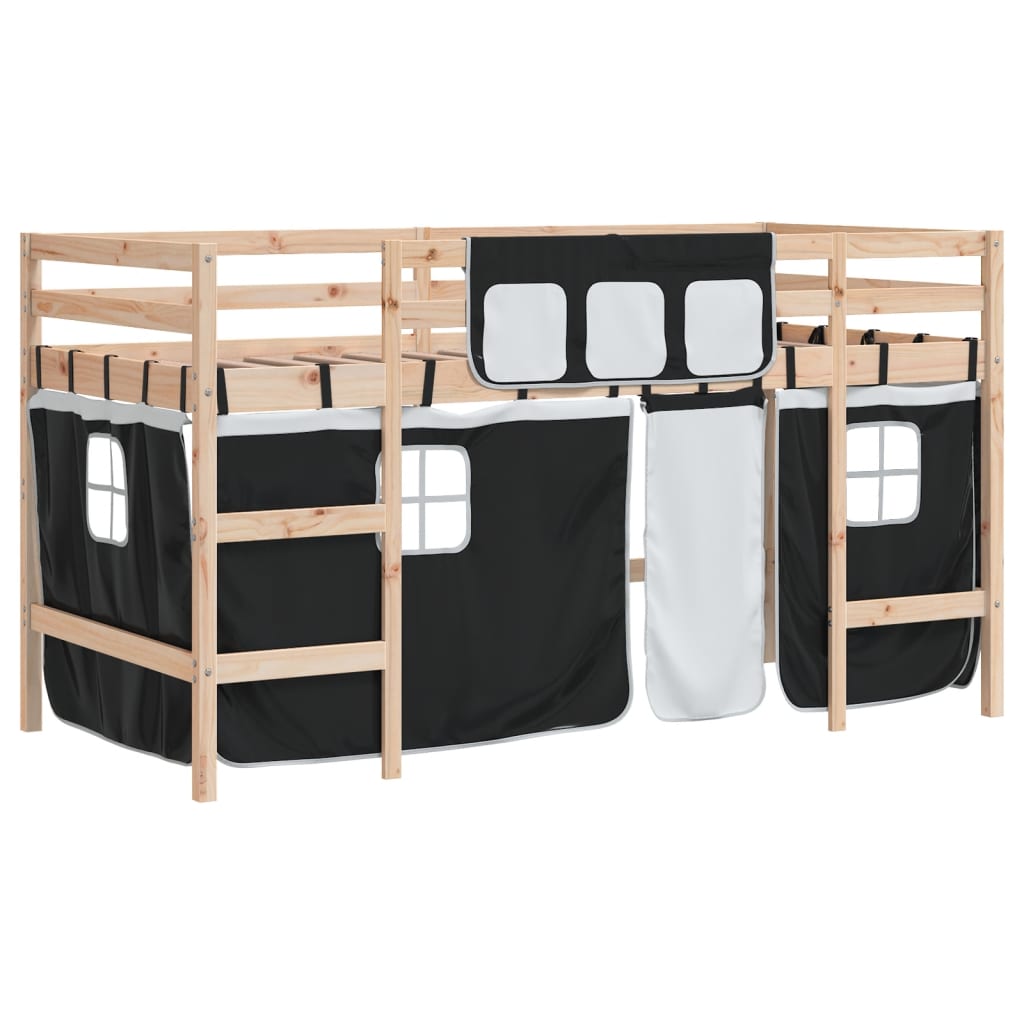 Kids' Loft Bed with Curtains without Mattress White&Black 90x200cm - Bargainia.com - 8721012222212 - 3206964