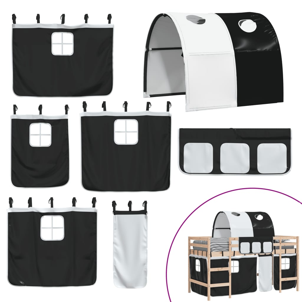 Kids' Loft Bed with Tunnel without Mattress White&Black 90x200cm - Bargainia.com - 8721012222489 - 3206991