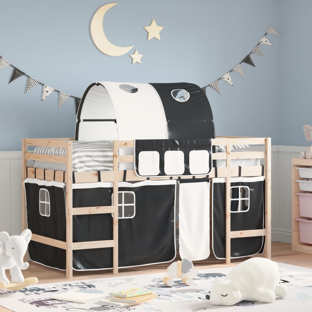 Kids' Loft Bed with Tunnel without Mattress White&Black 90x200cm - Bargainia.com - 8721012222489 - 3206991