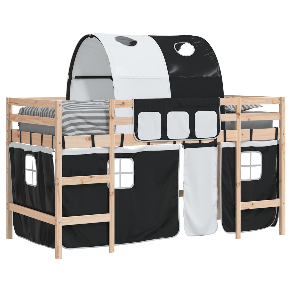 Kids' Loft Bed with Tunnel without Mattress White&Black 90x200cm - Bargainia.com - 8721012222489 - 3206991