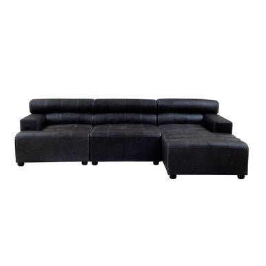 King Antique Black Right Arm Leather Modular Chaise Sofa - Bargainia.com - 
