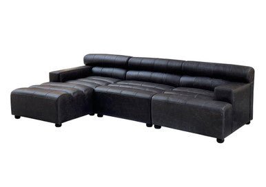 King Armless Antique Black Leather Modular Sofa Chair - Bargainia.com - 